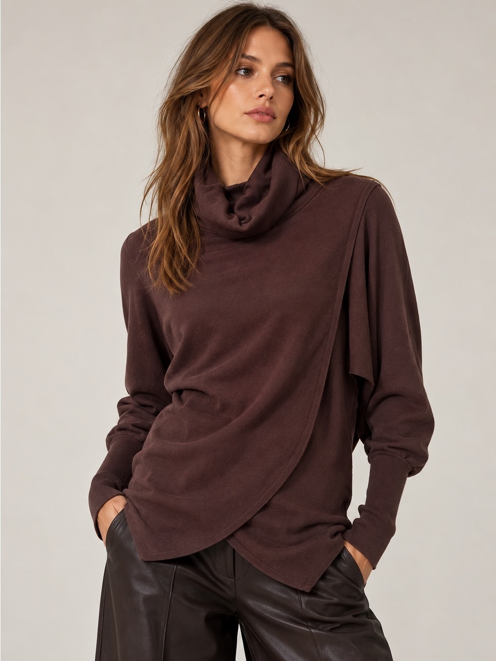 Contemporaine Brown Cowl Neck Wrap Top Sweater Star Trek Starfleet Academy S